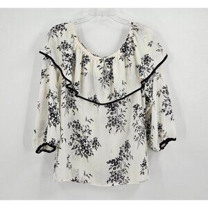 Vince Camuto Womens Sz XS Peasant Top Floral Print Ruffled Neckline Lightweight